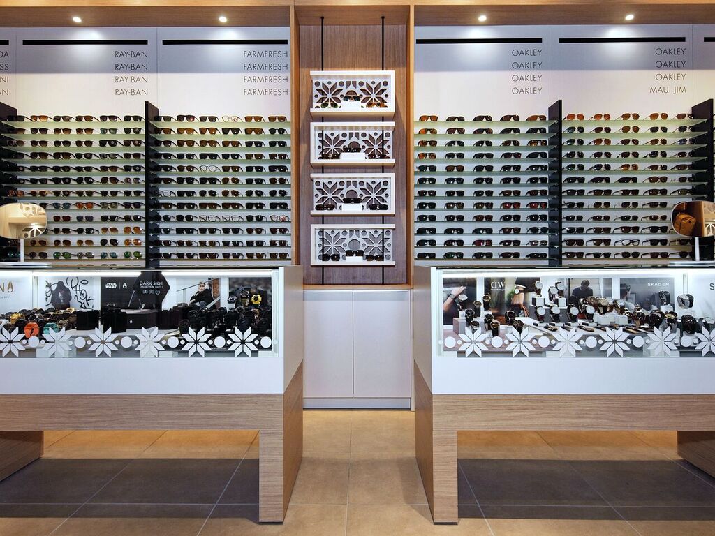 Sunglass display wall and cases. Photo: Peregrine.Build