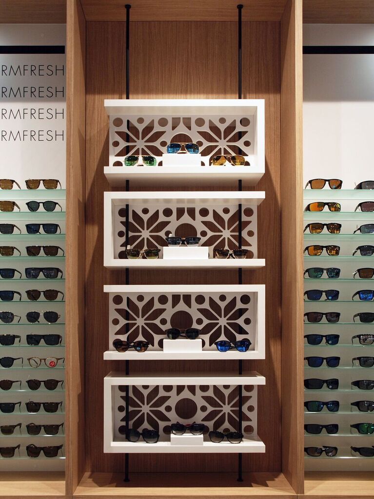 Sunglass display shelving. Photo: Peregrine.Build