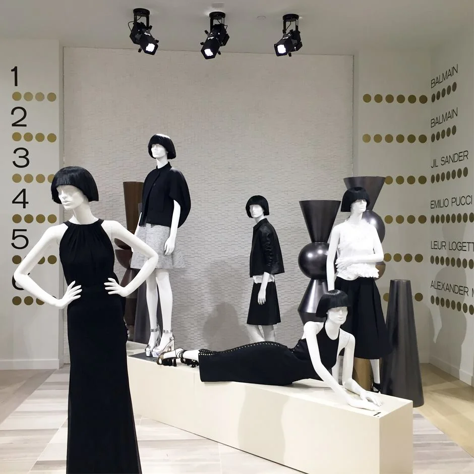 Women's designer display, featuring designers: Balmain, Jil Sander, Pucci and others. Photo: CF Sherway Gardens