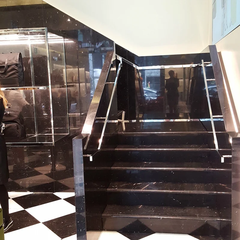 Black marble staircase. Photos above and below: Helen Siwak of @Eco.Lux.Luv
