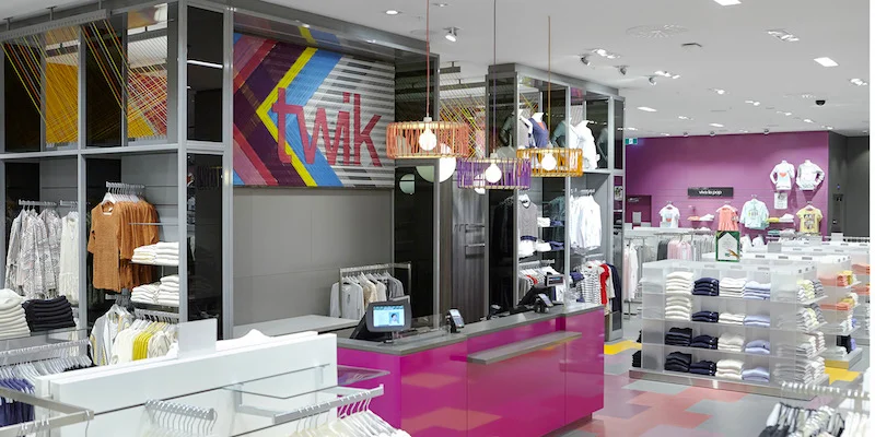 Youthful female fashions in the store's popular 'Twik' department (named after 60's supermodel Twigy). 