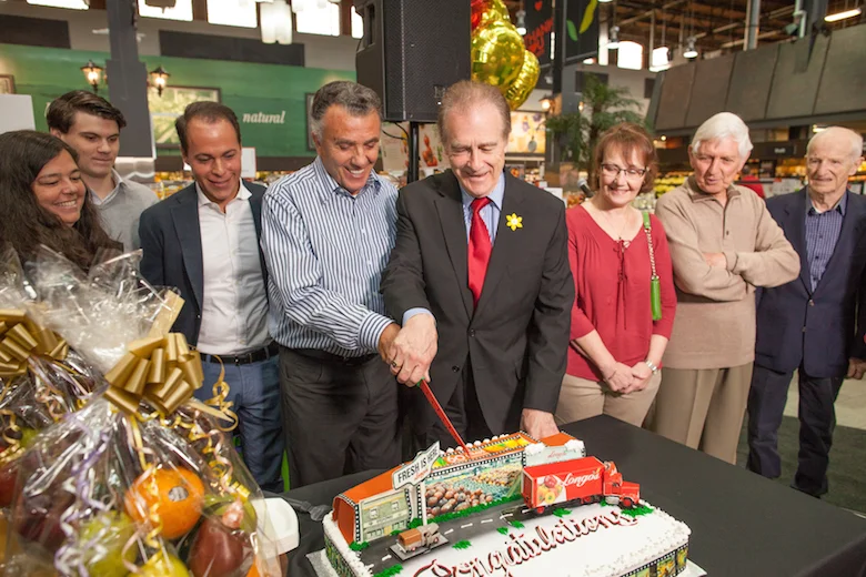 Gus Longo and Toronto Councillor Norm Kelly, last week at the Leaside celebrations. Photo: Longo's.