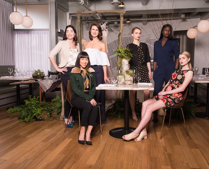 PARKSHOWEXPO founders (on the left), Megan Szanik, Kara Chomistek and Jessie Li. Mode Models wearing Canadian fashions on the right.&nbsp;