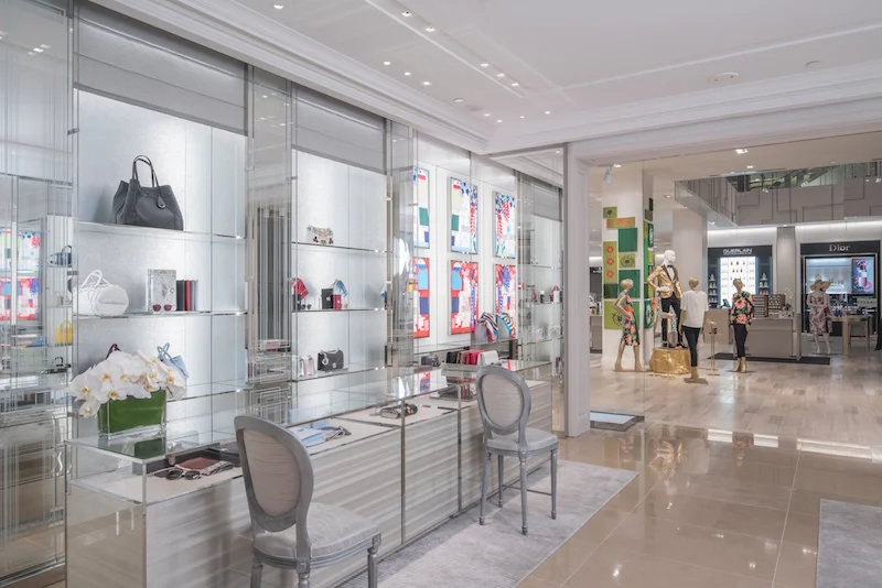 Looking out towards Saks' cosmetics department from within the Dior concession. 