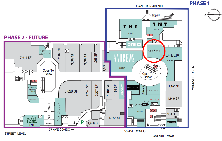Maska Mode joins Andrews, TNT. Ofelia and other retailers at Yorkville Village, which is seeing an overhaul. Click image for PDF plan via First Capital Realty.&nbsp;