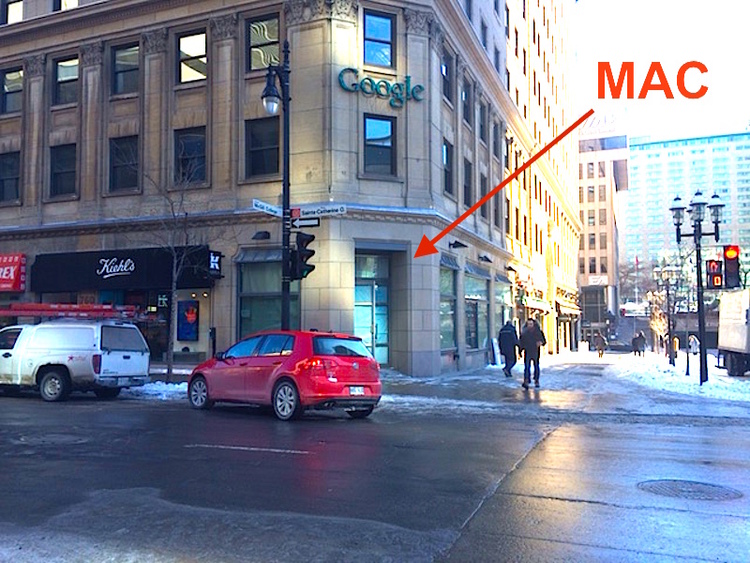 Photo by Maxime Frechette from March of 2016, showing the new Montreal MAC Cosmetics store location. Exterior signage has yet to be installed on the new Montreal store, so we were not provided an updated exterior photo for this article. 