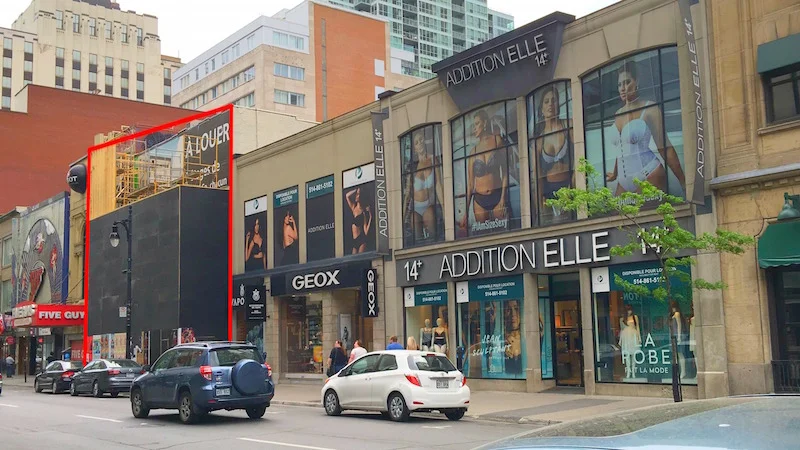 710 Sainte Catherine Street outlined in red. Photo:  Maxime Frechette