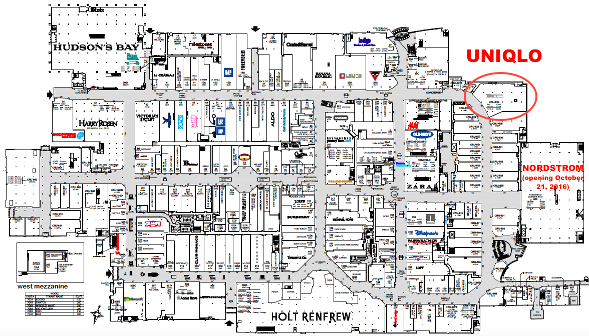 Yorkdale Shopping Centre. Lease plan via landlord Oxford Properties.