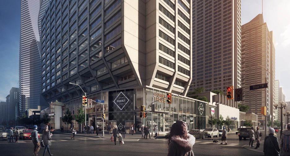 Expanded Manulife Centre podium, rendering via B+H Architects