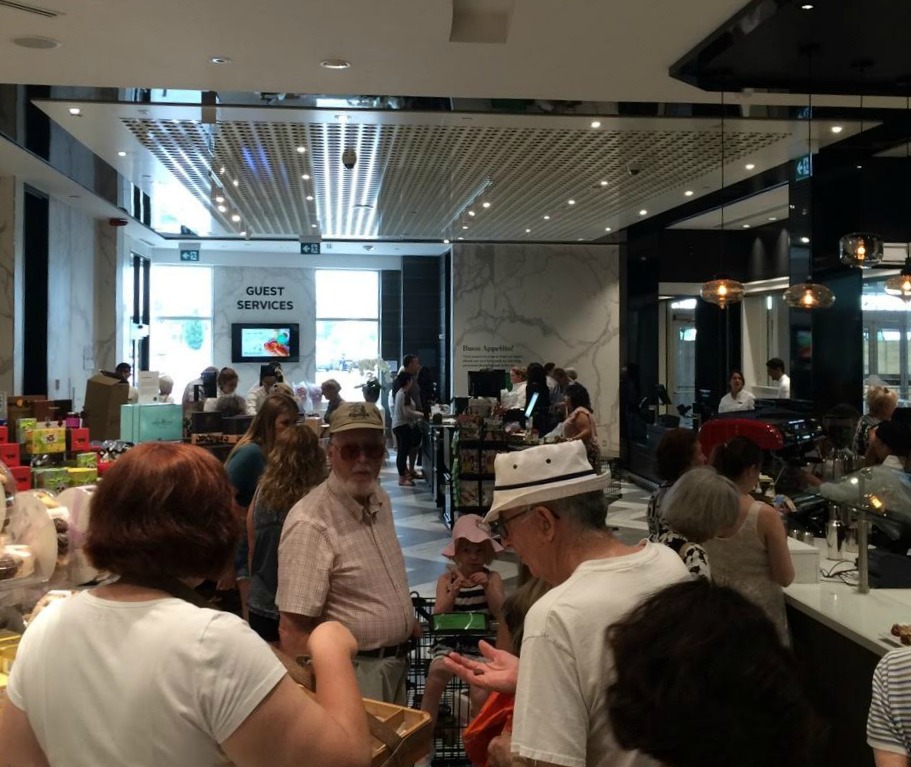 The store features a guest services counter, not to mention ample use of marble on walls and flooring. 