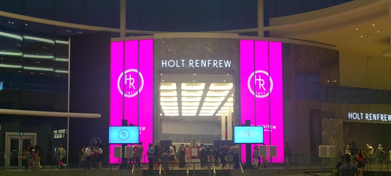The store's facade features LED screens, similar to Holt's Yorkdale store. Photo: Chantal Mizerski, Retail Council of Canada.