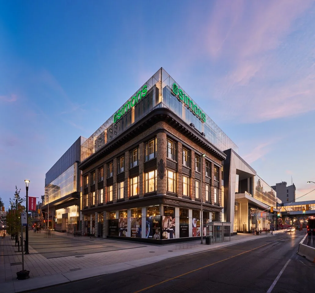 Corner of St. Nicholas and Rideau Streets, with a restored heritage facade of the former Ogilvy store.&nbsp;Photo: Chris Lalonde of Photolux Studios for Cadillac Fairview