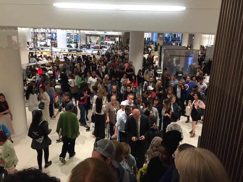 On the escalators looking towards crowds moving into the store.&nbsp;  Photo: Devon Johnson