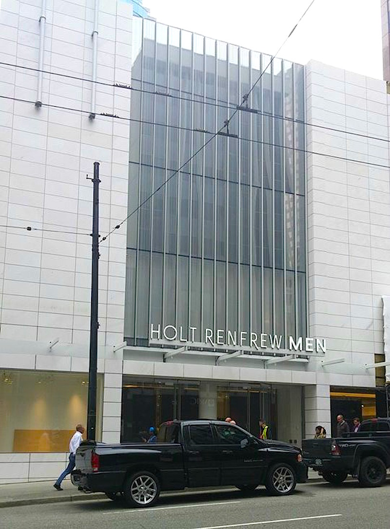 New Howe Street entrance for 'Holt Renfrew Men'. Photo: Ritchie Po