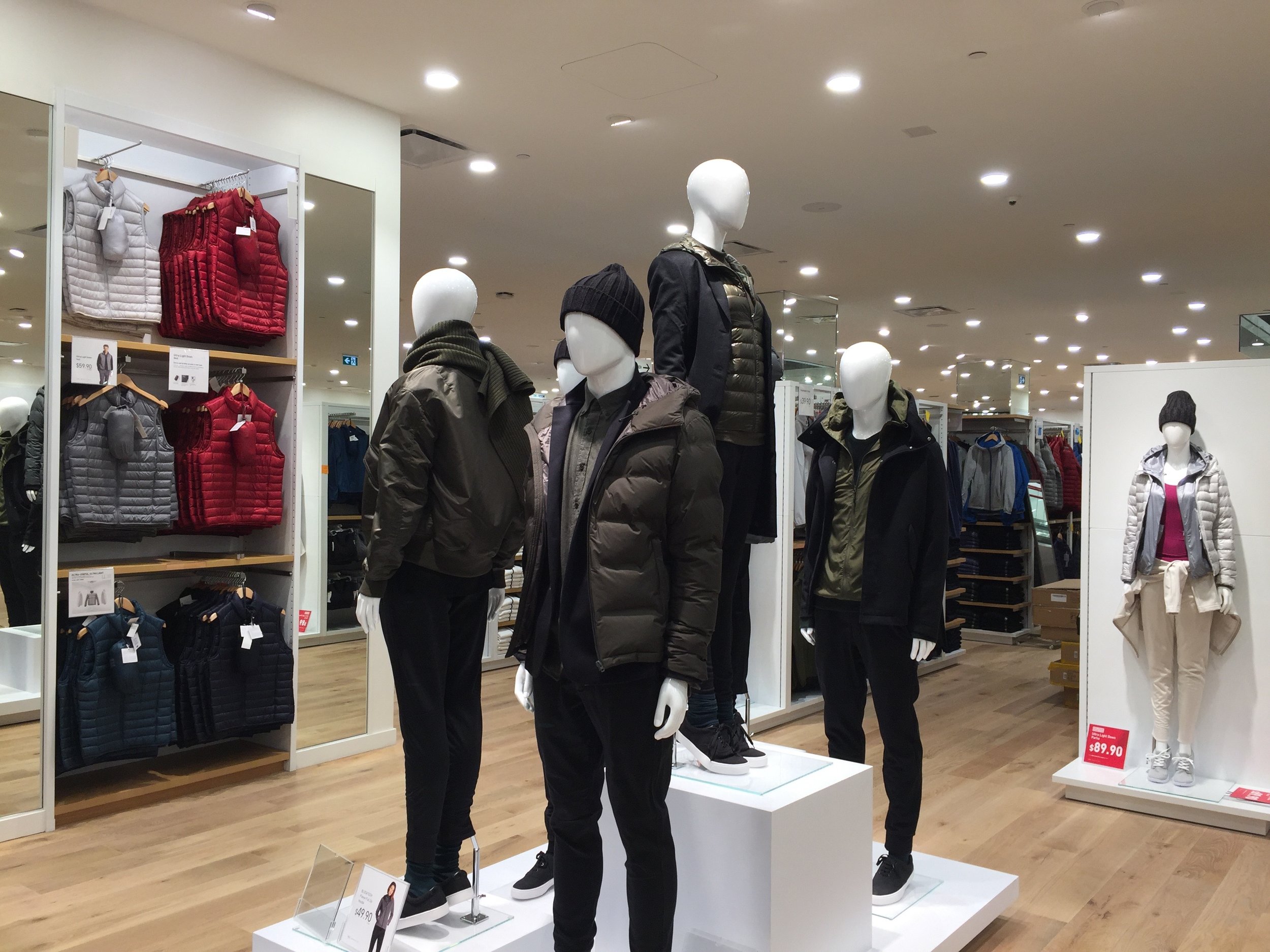 Men's jackets are showcased on the first floor near the Dundas Atrium entrance. Photo: Devon Johnson