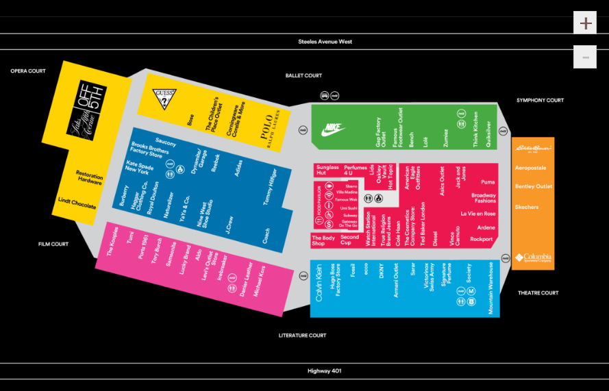 Click above for interactive Toronto Premium Outlets mall floor plan.
