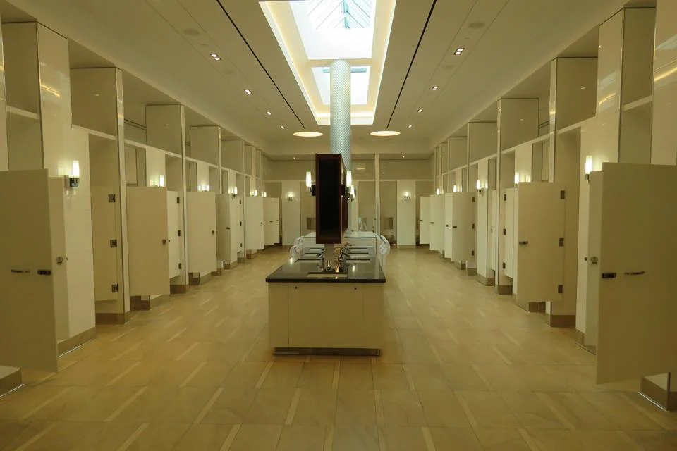 Impressive new women's washroom, featuring natural light. Photo: Christa Patterson