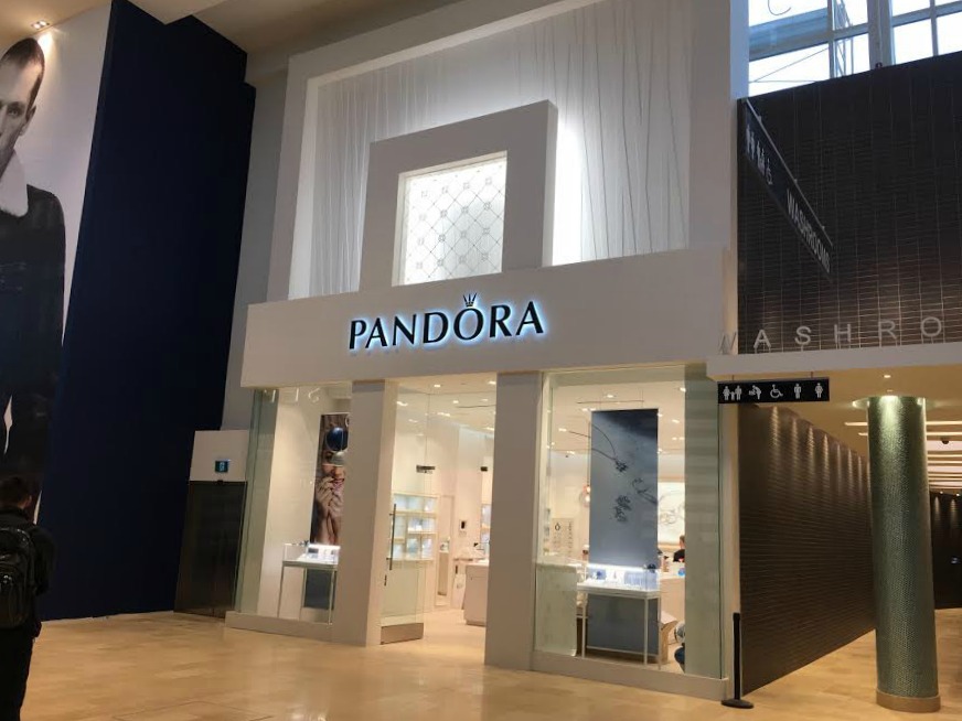 Pandora is across from the new Wolford store. 