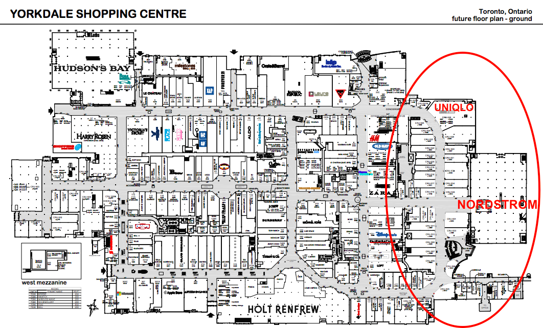 (Yorkdale's new 300,000 sq ft, $331 million expansion wing is circled in red) 