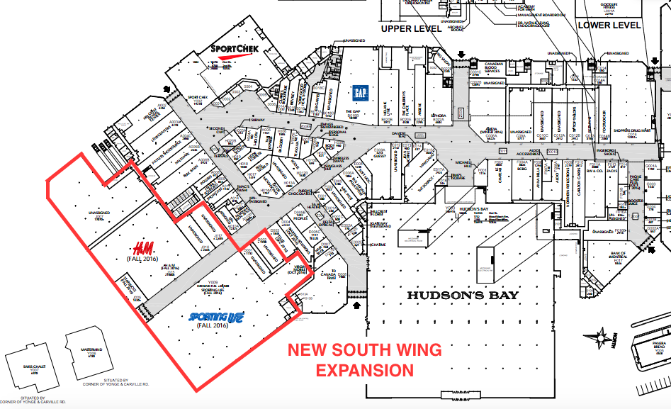 (Hillcrest Mall's new south wing lies where a former Hudson's Bay Men's and Home store once stood)