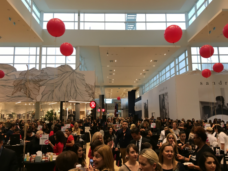 (Looking back into the mall, where hundreds awaited the store's opening)&nbsp;