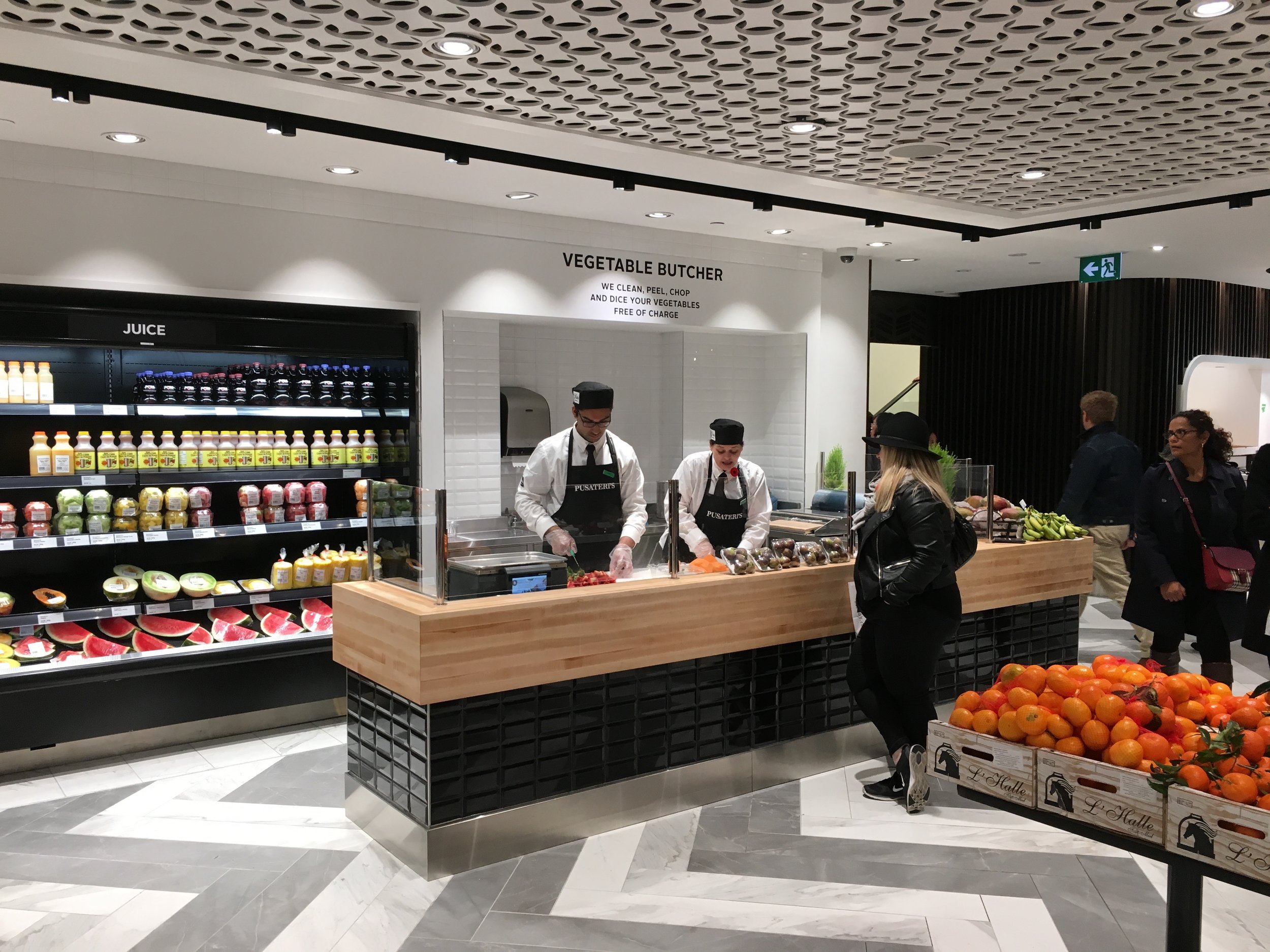 (The store's 'vegetable butcher' will clean and chop purchases free of charge) 