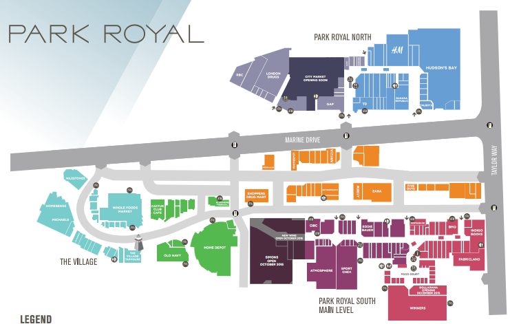 (Saks OFF 5TH will be located in 'Park Royal North'. Click image above for PDF Park Royal mall floor plan) 