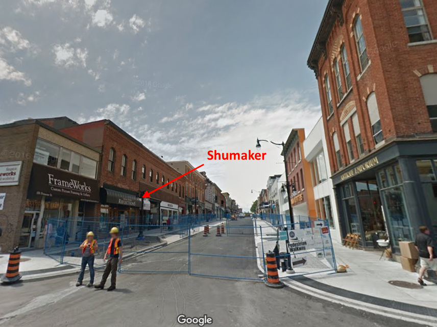 (Shumaker will open a two-level, 3,000 square foot store this spring in historic downtown Kingston, Ontario. Google Image is from June of 2016, when the area's sidewalks and streets were being revitalized. Click image for Google Street View experience)&nbsp;