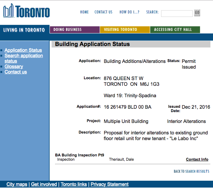 (A building permit was granted for the new toronto store, late last year) 