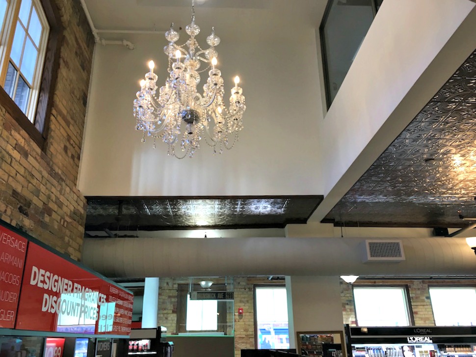 (one of several restored chandeliers in the new brunswick house rexall) 