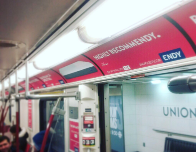 (Endy advertising on ttc subway car in toronto: photo: endy via twitter) 