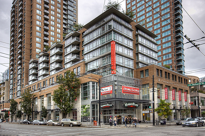 (Vancouver's l'hermitage tower marketed units based on having convenient retail at its base) 
