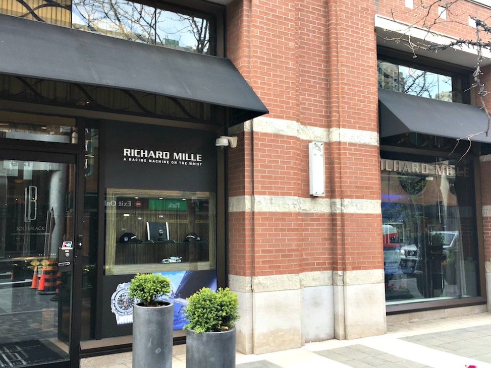 (super-pricey watch brand richard mille's only canadian location, at the base of the hazelton hotel at 118 yorkville avenue) 