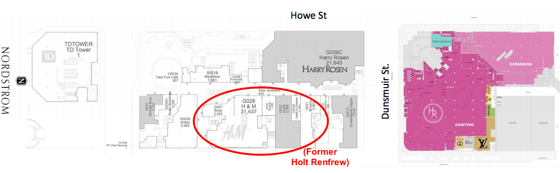 (holt renfrew expansion at cf pacific centre, as well as former location. floor plan: dkstudio ) 