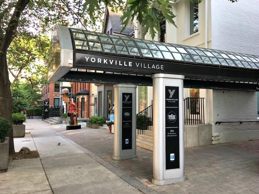(hazelton avenue entrance to yorkville village. hazelton avenue is a lovely mixed-use street with attractive homes and commercial buildings, not to mention art galleries as viewed in the distance) 