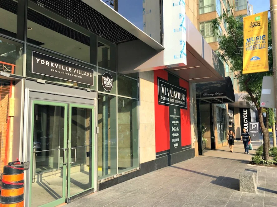 (87 Avenue Road entrance to Yorkville village. new granite sidewalks on avenue road are similar to those of bloor street) 