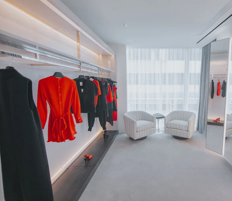 (one of the private shopping suites, featuring curated fashions for a client.&nbsp;photo: holt Renfrew)