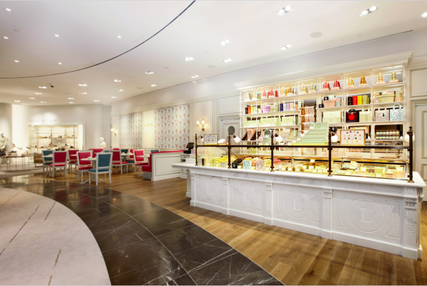 (the 500 square foot vancouver holt renfrew ladurée concession is located at the edge of the store's women's footwear salon) 