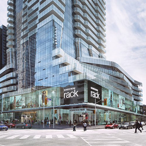 (Rendering of one bloor east, from the corner of yonge & bloor streets. image: first gulf)