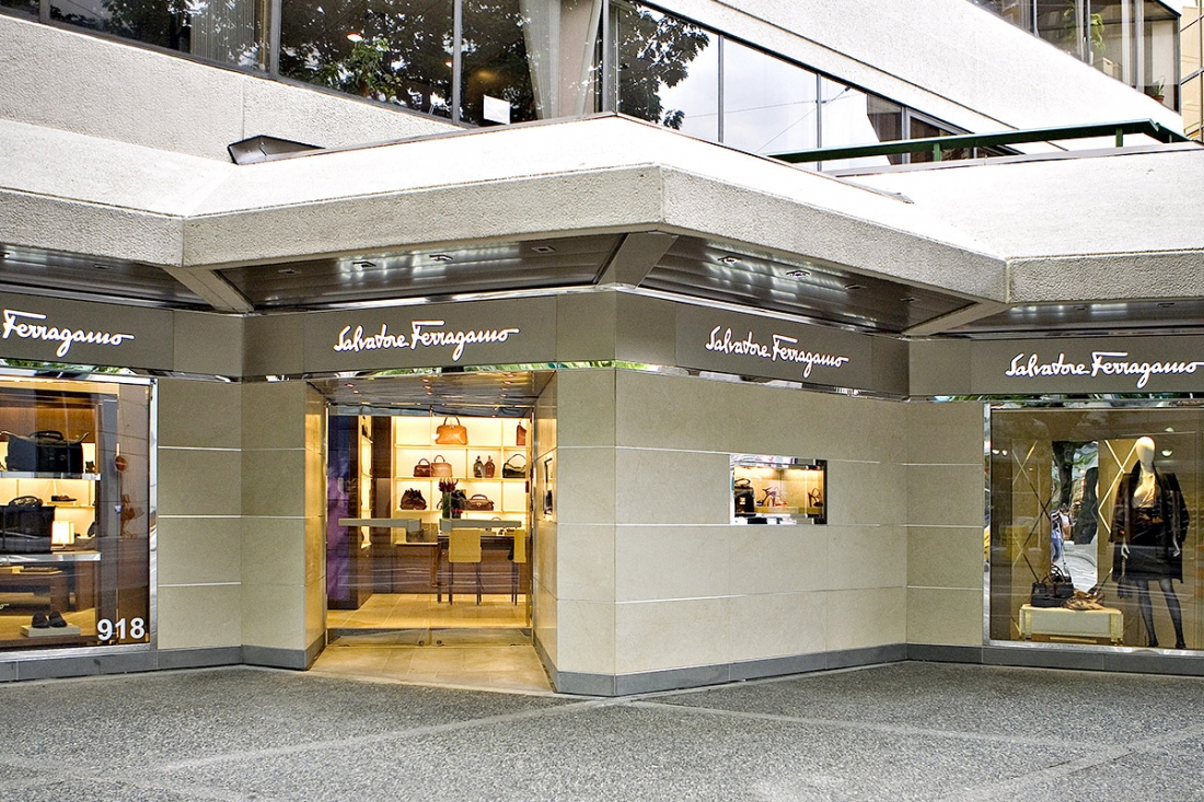 (italian luxury fashion brand salvatore ferragamo operates a store at 918 Robson Street. Photo: Klondike Contracting ) 