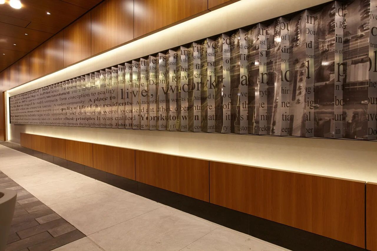 (Innovative artwork in an interior corridor)