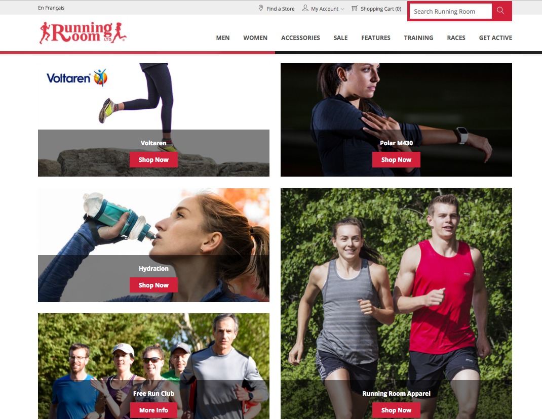 (Screen shot of Running room's ecommerce site) 