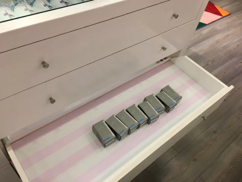 (Dermalogica products in one of the space's pull-out drawers)&nbsp;