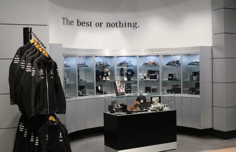 (Above and below: mercedes-benz branded merchandise for sale in the new cf markville space) 