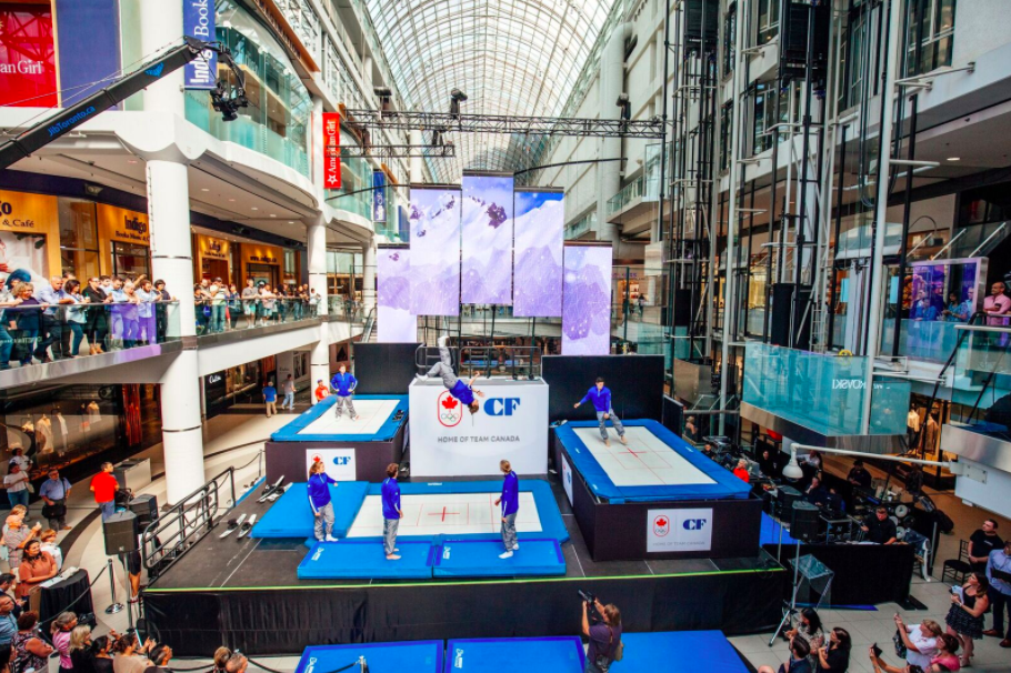 (Acrobatics at the announcement this week at CF toronto Eaton Centre. Photo: Bettina Bogar) 