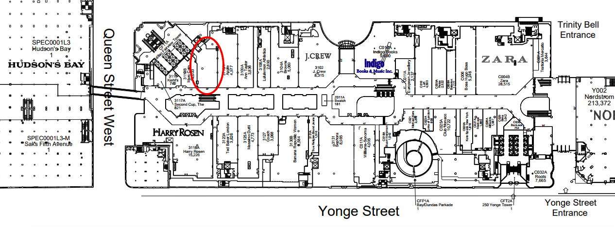 (CF Toronto Eaton Centre lease plan, via cadillac fairview)&nbsp;
