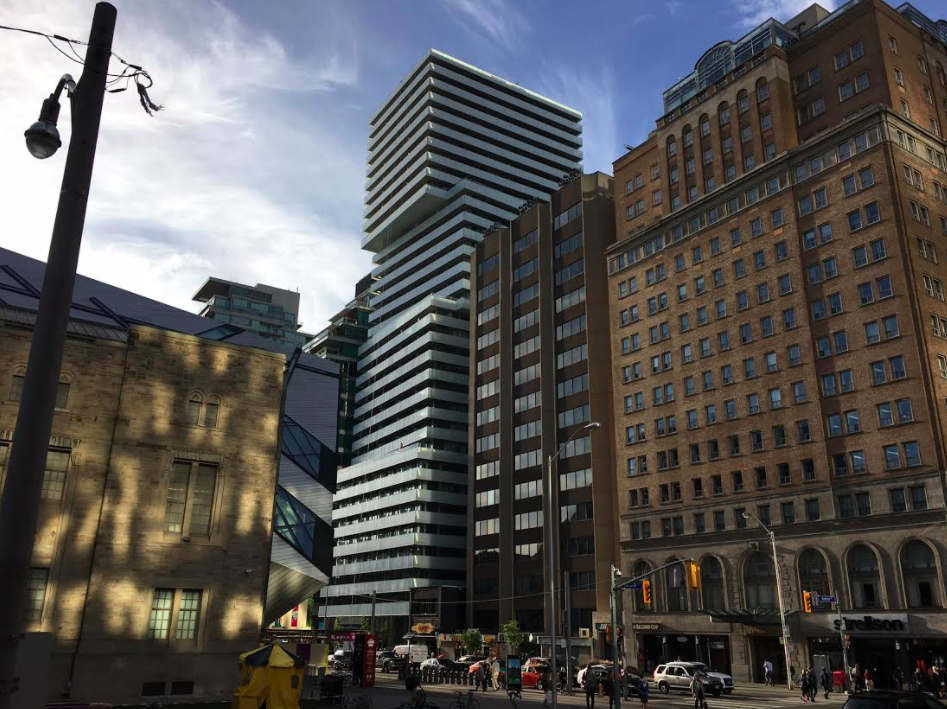 (Retail space is at the base of the new 'Exhibit Residences' -- the white tower at the centre of this tower. Park Hyatt Hotel is to the far right)&nbsp;