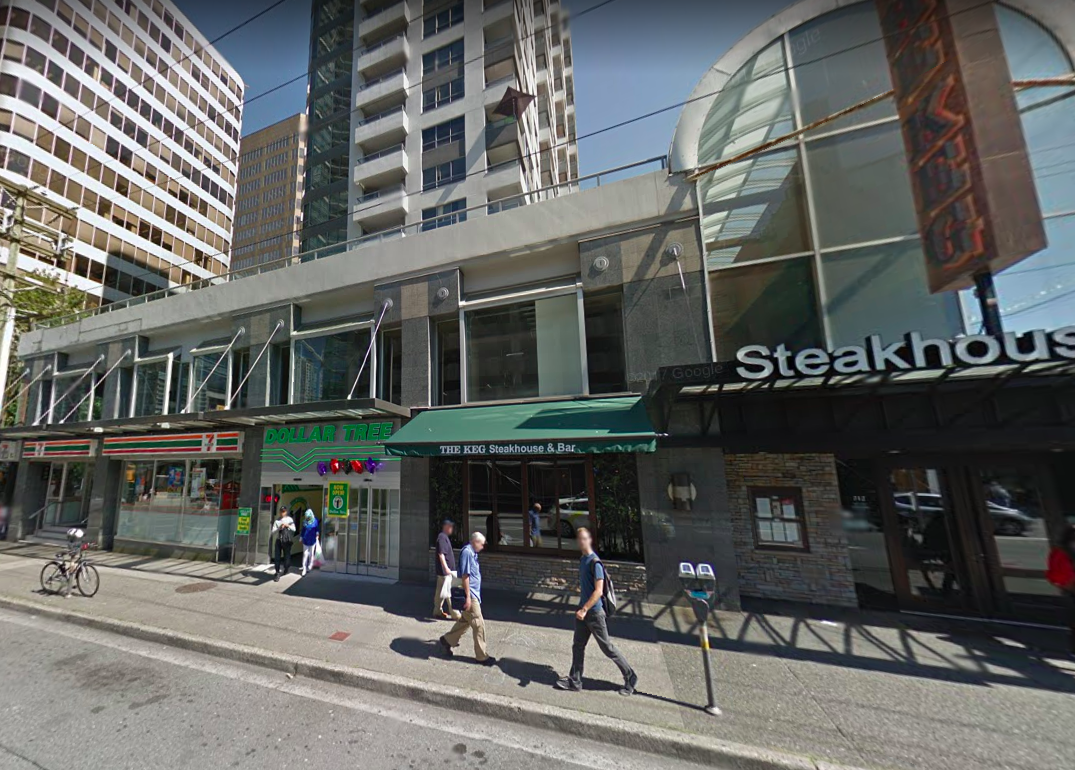 (The Carlyle's Thurlow Street side in August of 2012, via Google Street View. The Keg Steak House now includes the atrium for saint laurent, and Prada replaced Dollar Tree and 7-Eleven) 