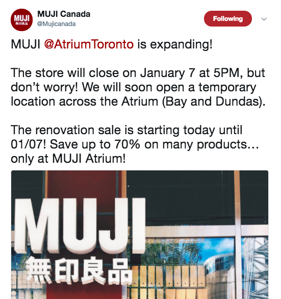 (Screenshot from MUJI's Twitter page)&nbsp;