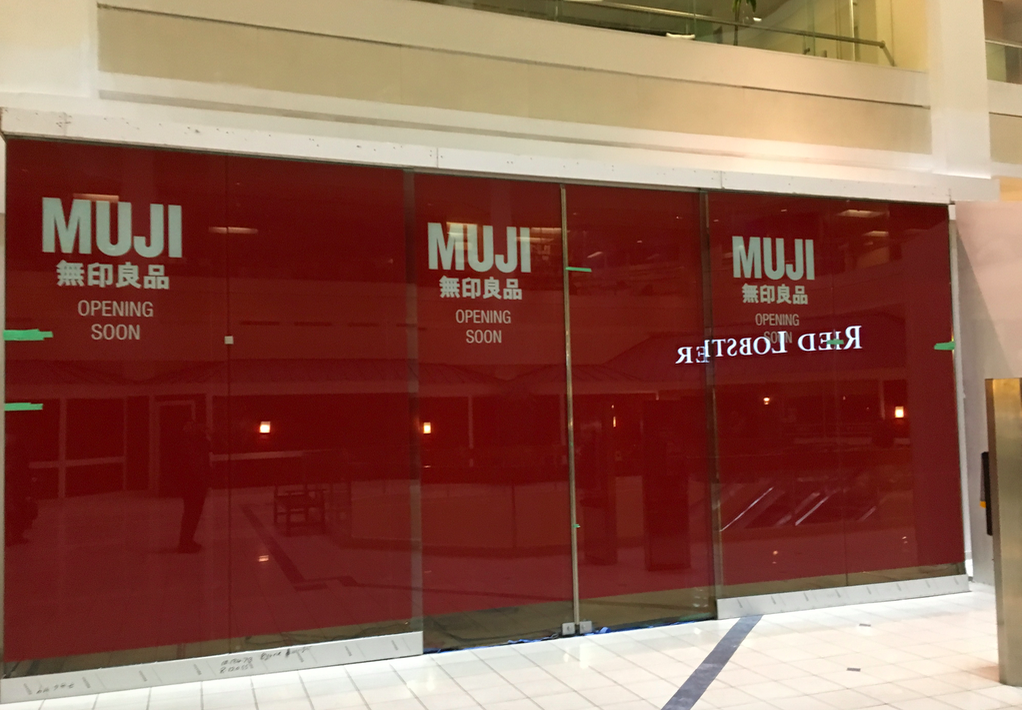 (Signage indicating where MUJI's Temporary pop-up space will be located inside of Atrium. Photo: Craig Patterson)&nbsp;